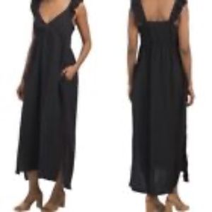 Magaschoni Black Organic Cotton Gauze Maxi Dress